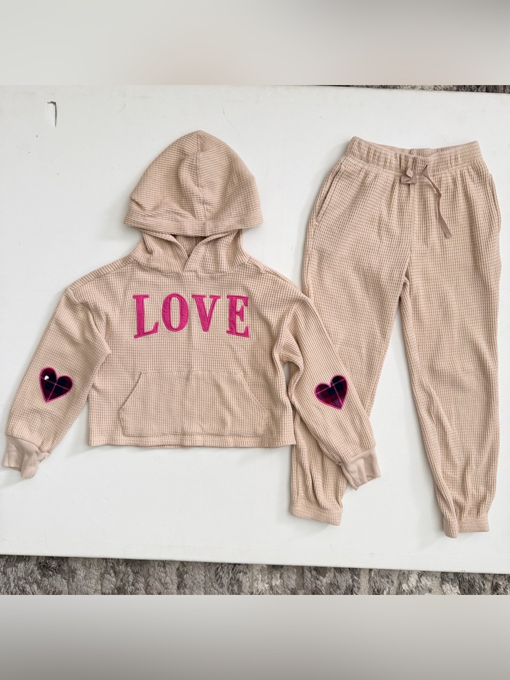 Carter's Beige Waffle Hoodie & Joggers Set Size 7 Girls